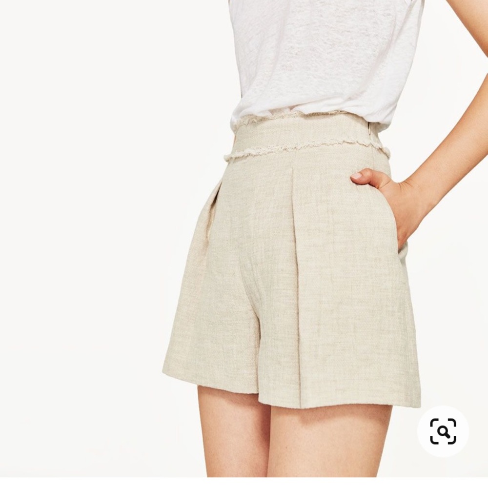 Zara High Waist Linen Bermuda Shorts | Medium